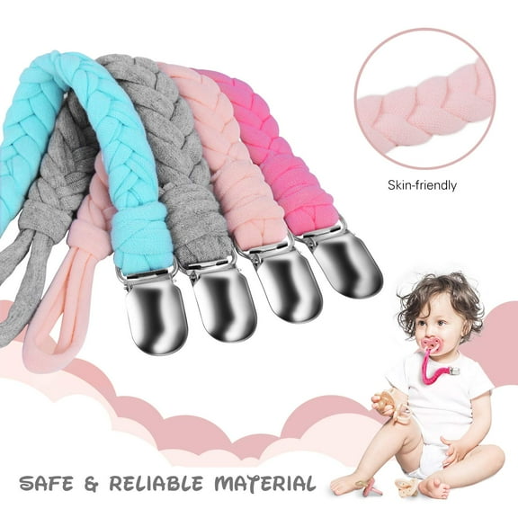 Pacifier Clip, LNGOOR Pacifier Holder 4 Pack Universal Braided Pacifier Leash Teething Ring Holders for Boys and Girls Fit All Pacifiers & Soothers