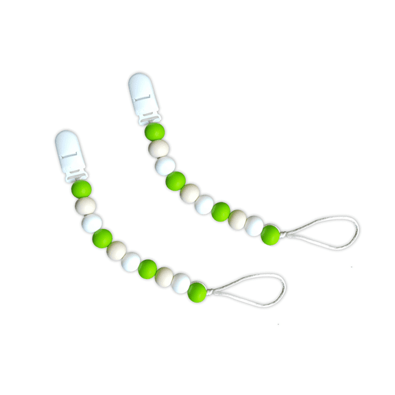 Pacifier Clip for Baby Boy, Teething Toy/Binky Holder/Strap, by Pickle & Olive, For Boys, 2 Pack, Green
