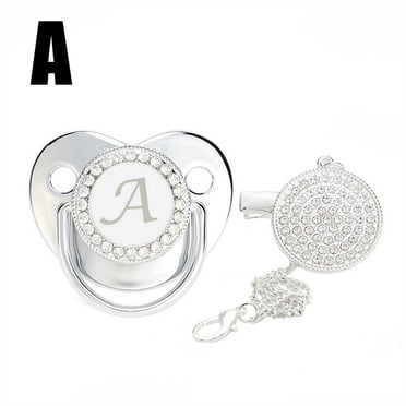 Pacifier Clips Baby Girl, 26 Letter Rhinestone Baby Pacifier with Name Initial Letter, Curved Bling Pacifier for Girl, Newborn Baby Girl Pacifiers Clips, Baby Shower Birthday Gifts