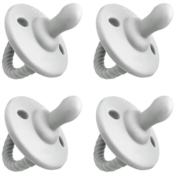 Comfy Cubs Pacifier Soother 4 Pack - 100% Food Grade Silicone, Certified BPA-Free (Flat, Grey)