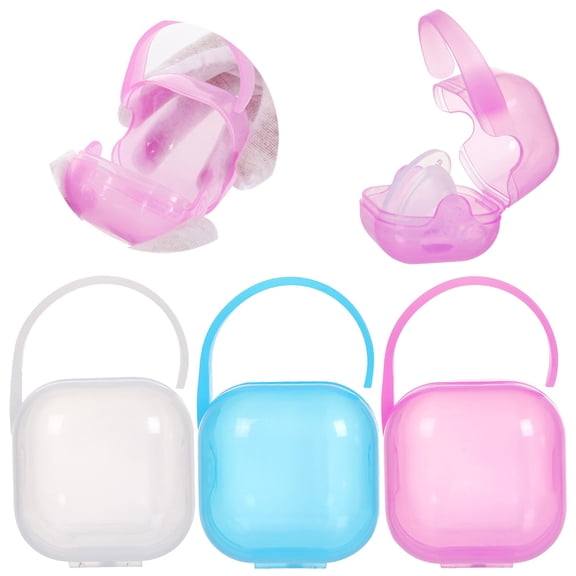 Pacifier Storage Box,Pacifier Case Cover Pacifier Clips Container Portable Pacifier Teat Cradle Case Holder Travel Storage Box,3 Box,White,Blue,Pink