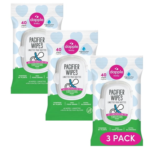 Pacifier Wipes, for Baby and Toddlers, Diaper Bag Essentials, Fragrance Free 40 Ct, Pack of 3