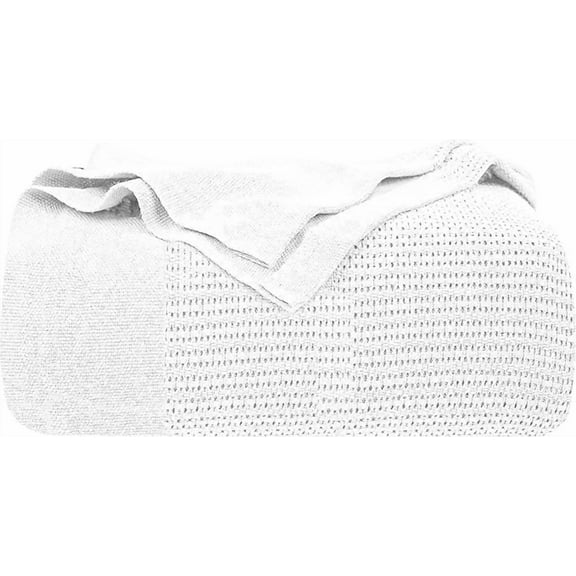 Pack of 1 AmeriClassic 100% Cotton Thermal Blanket, White, 66x90 Inch – Soft, Breathable Open-Cell Weave, All-Season Twin Bed Blanket for Home, Hotel & Healthcare Use