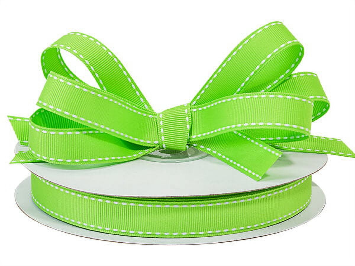 Pack of 1, Apple Green With White Saddle Stitch Ribbon, 5/8" x 25 Yards for Arts and Crafts, Floral, Home Decor, Favor Box, Gift Bag, and Scrap-Booking