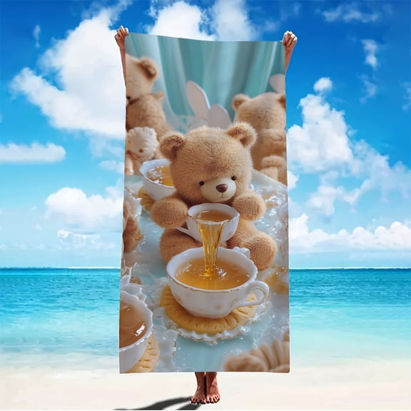 Pack of 1, Beach Towel, Cute Teddy Bear Beach Towel - Soft, absorbent, quick-drying, suitable for adults and children, perfect for swimming pools, beaches and travel, fun design for summer leisure