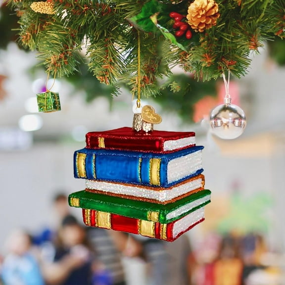 Pack 1 Book Tree Christmas Ornament (Acrylic), 2024 Bookworm Christmas Ornaments 2D Flat, Bookshelf Xmas Ornament, Gift for Lover Reading Teacher, Librarian, Book Nerd Friends Keepsake Gifts