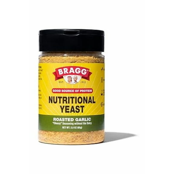 Pack of 1 Bragg Nutritional Yeast Roasted Garlic Seasoning - 3 oz - Dairy-Free Parmesan Cheese Substitute - Perfect for Salads, Pastas, Popcorn, and More