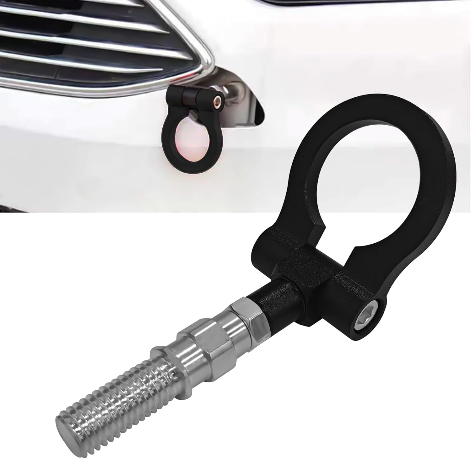 Pack-1 Car Front Bumper Tow Hook, Alloy Anti-Rust Foldable Portable Tow Ring, Screw-in Tight Thread to Avoid Falling Off Ring Pull Accessories, Universal for Most European Cars Trucks