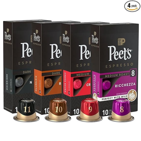 Pack of 1 Dark and Medium Roast Espresso Capsules Variety Pack, Compatible with Nespresso Original Machine - Intensity 8-11, 40 Count (4 Boxes of 10 Espresso Capsules)