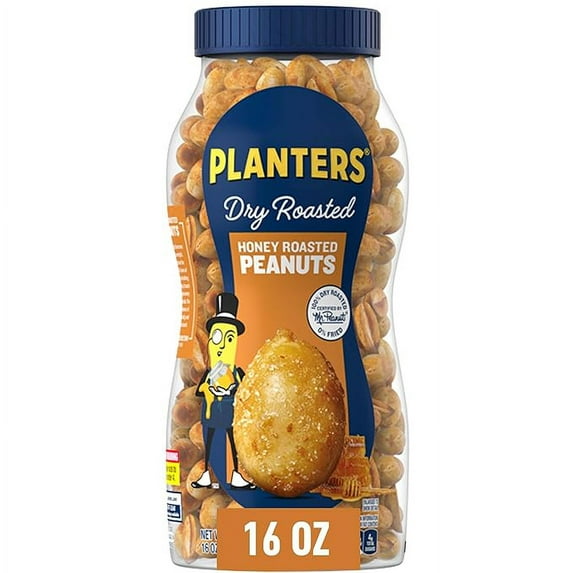 Pack of 1 Honey Roasted Peanuts, Dry Roasted Peanuts, Party Snack, Plant-Based Protein, After School Snack, Sweet and Salty, Salted Nuts, Sea Salt & Honey, Snacks for Adults, Kosher, 16oz Jar