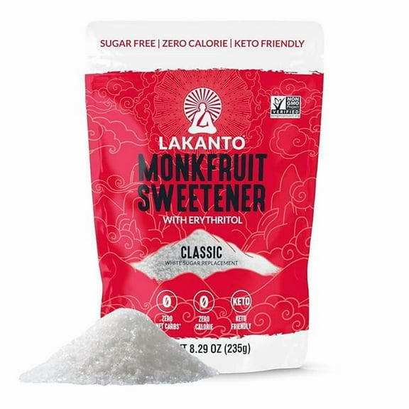 Pack of 1 Lakanto Classic Monk Fruit Sweetener with Erythritol - White Sugar Substitute, Zero Calorie, Keto Diet Friendly, Zero Net Carbs, Baking, Extract, Sugar Replacement (Classic White - 8.29 oz)