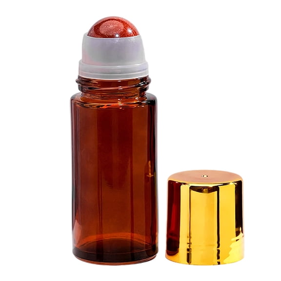 Pack of 1 Large 50ml Brown Glass Roll On Bottle with Natural Roller, Refillable Empty Container for Oils and Cosmetics, Red, 5.91 Inch Height, 1 Count
