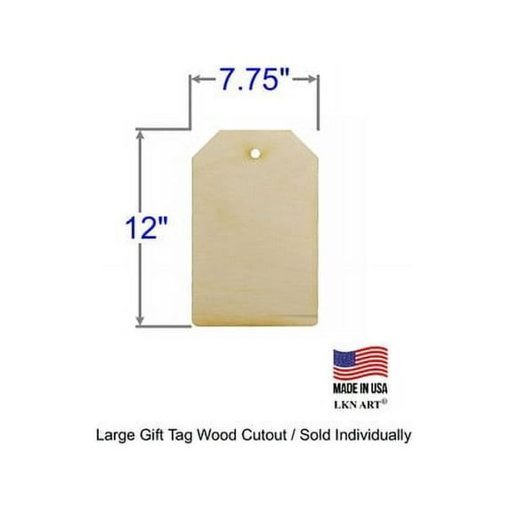 Pack of 1, Large 7.75" x 12" x 1/8" Baltic Birch Plywood Gift Tag Wood Cutout for Wood Craft Project, Children or Adult Art Work, Home and Holiday Décor and DIY Fun, Made in USA