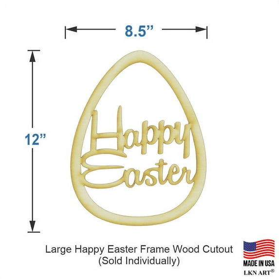 Pack of 1, Large 8.5" x 12" x 1/8" Baltic Birch Plywood Happy Easter Frame Wood Cutout for Wood Craft Project, Children or Adult Art Work, Home and Holiday Décor and DIY Fun, Made in USA