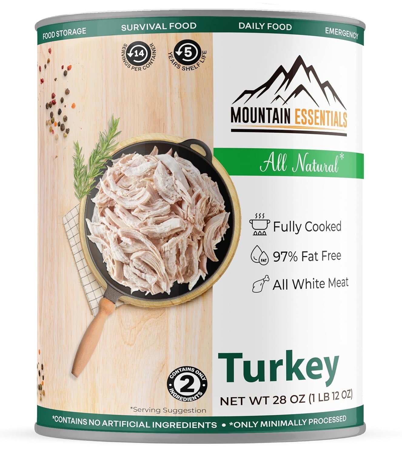 Mountain Essentials All Natural Canned Turkey 28 oz | Fully Cooked, Ready to Eat White Meat | Emergency Food & Pantry Staple | Pack of 1