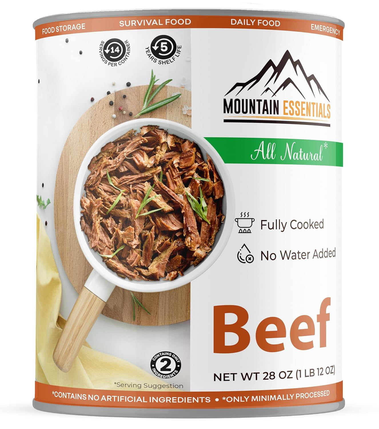 (Pack of 1) MOUNTAIN ESSENTIALS All Natural Fully Cooked Ready to Eat Canned Beef 28 Oz Gluten Free | No Carbs | No Water Added | No Artificial Ingredients