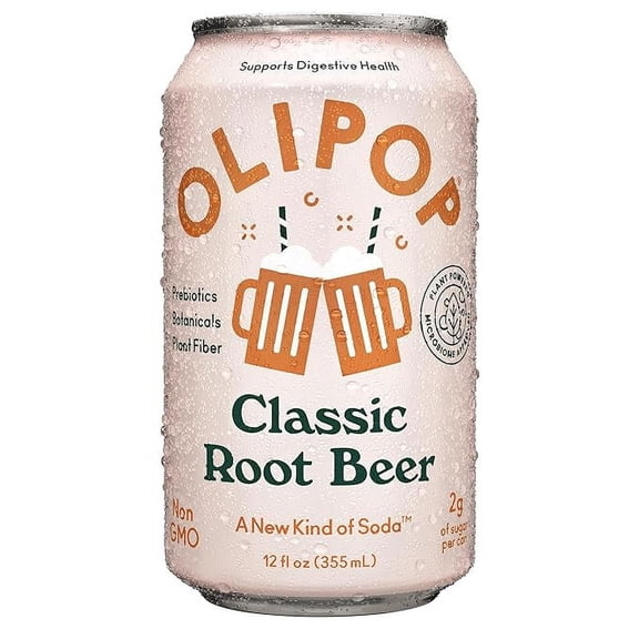 Pack of 1 OLIPOP - Classic Root Beer Sparkling Tonic, Healthy Soda, Prebiotic Soft Drink, Aids Digestive Health, Contains Prebiotics & 9g of Plant Fiber, Caffeine Free, Low Calorie, Low Sugar, 12 oz