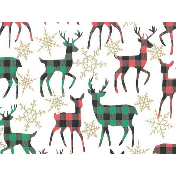 Pack of 1, Plaid Deer Wrapping Paper 30" x 833', Full Ream Roll for Christmas, Holiday, Party Favor, Birthday, Seasonal Event and Celebration, Made in USA