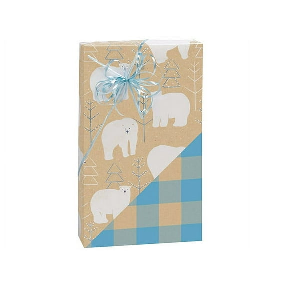 Pack of 1, Polar Bears Kraft Reversible Gift Wrap, 24"X85' Roll for Holiday, Christmas, Party Favor, Birthday, Seasonal Event and Celebration, Made in USA