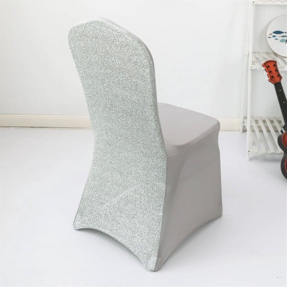 Pack of 1, Shimmer Tinsel Banquet Spandex Chair Cover - Silver for Wedding, Birthday Party, Baby Shower, Bridal Shower, Holiday, Wedding Ceremony, Quinceanera