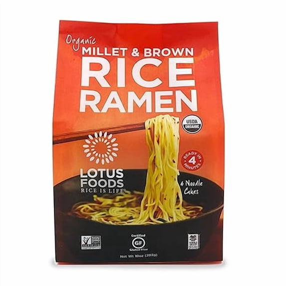 Pack of 1 s Organic Millet and Brown Rice Ramen Noodles - Gluten Free Instant Ramen Noodles, Vegan, Low Sodium, Made with Brown Rice Flour and Millet Flour, Ready in 4 Minutes - 10 Oz Bag ()
