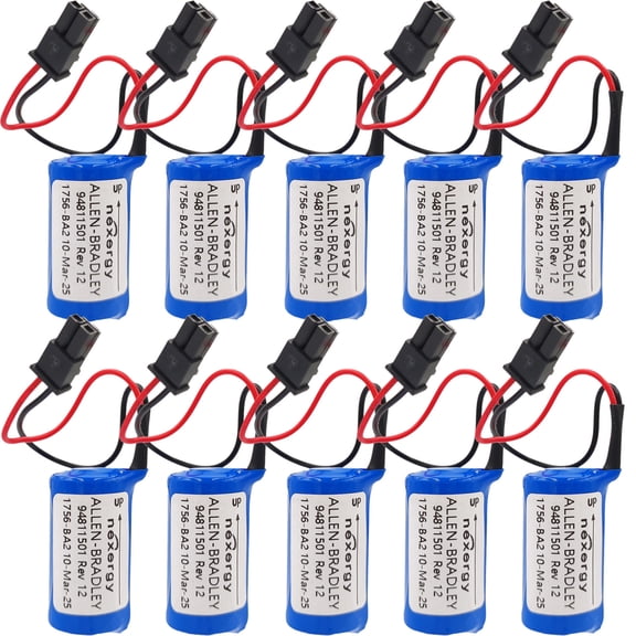 (Pack of 10) 1756-BA2 3.0V 1200mAh PLC Battery Replacement for Allen Bradley 1756-BA2 BR2/3A-AB 1745-B1 94811501 1756-L1 PLC Control Battery with Black Plug