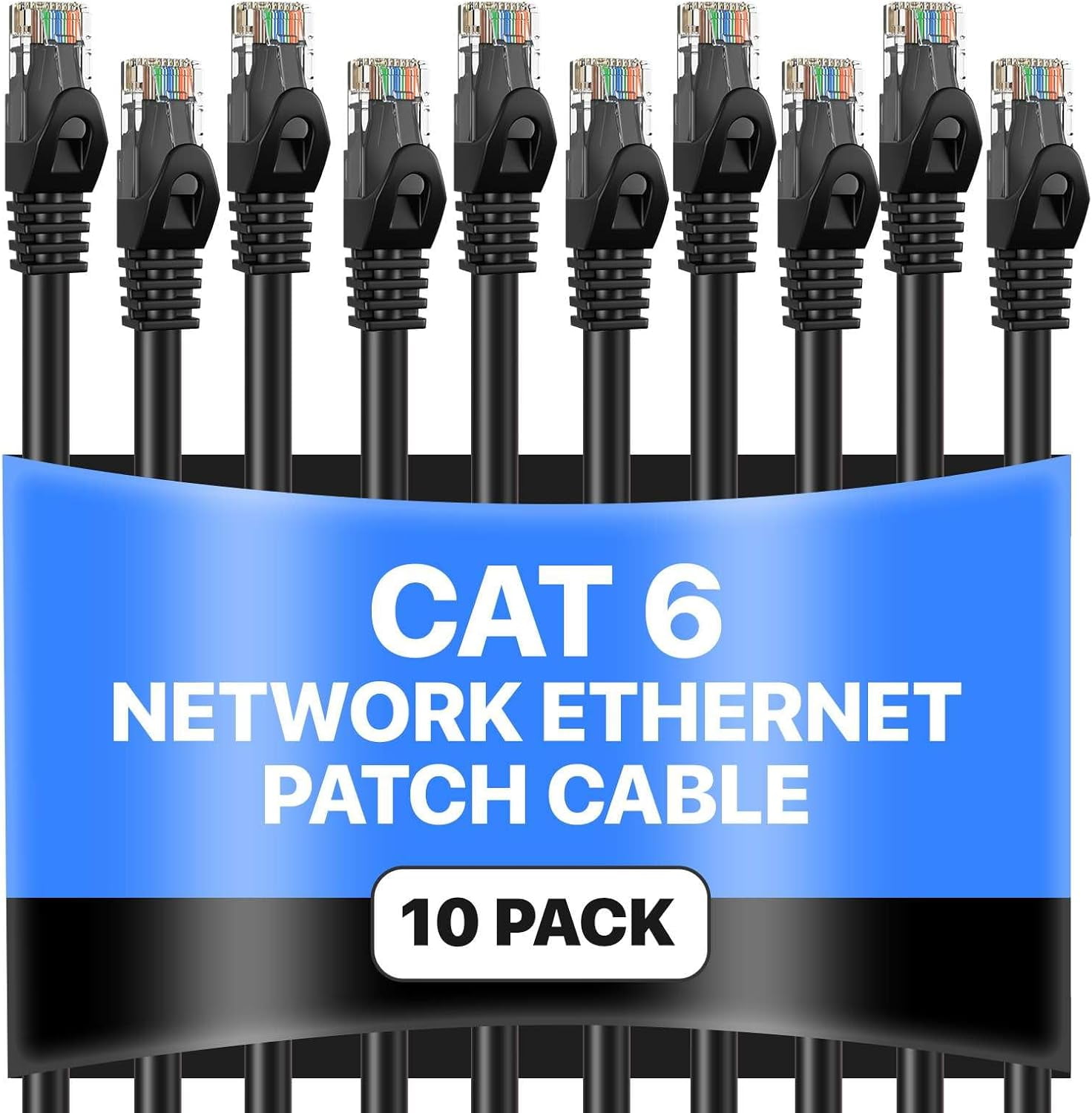 Pack of 10 - Cat6 3FT Black Network Ethernet Patch Cables, 550Mhz ...