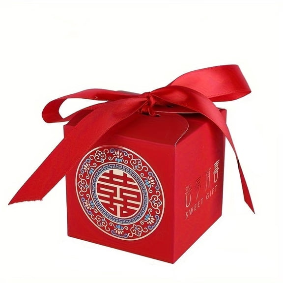 Pack of 10 Chinese style paper candy boxes with ribbons, high-end wedding gift boxes, engagement special gift packaging, empty boxes, suitable for gifts and gifts
