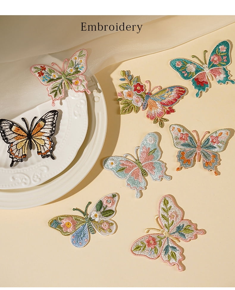 Pack of 10， Mix Style 5-7cm/2in-2.7inch Multi-Purposed Embroidered Butterfly Cloth Patches Sew-On for Clothing, Jeans, Bags, Hats, and Curtain Pillows Decoration，DIY Crafts, Backpack and Home Decor