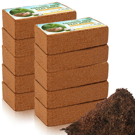 Pack of 10 Organic Coco Coir Bricks- 100% Natural Compressed Coco Peat Brick Coconut Fiber Substrate with Low EC& pH Balance, Coir Plant Soil Enhance Root Growth for Herbs, Flowers, House Plants