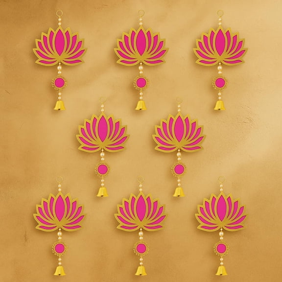 Pack of 10 Pink Lotus Latkan Toran Hand Made for Main Door & Wall Hanging | Diwali, Navratri, Wedding & Festival Decoration Items | Decorative Garlands