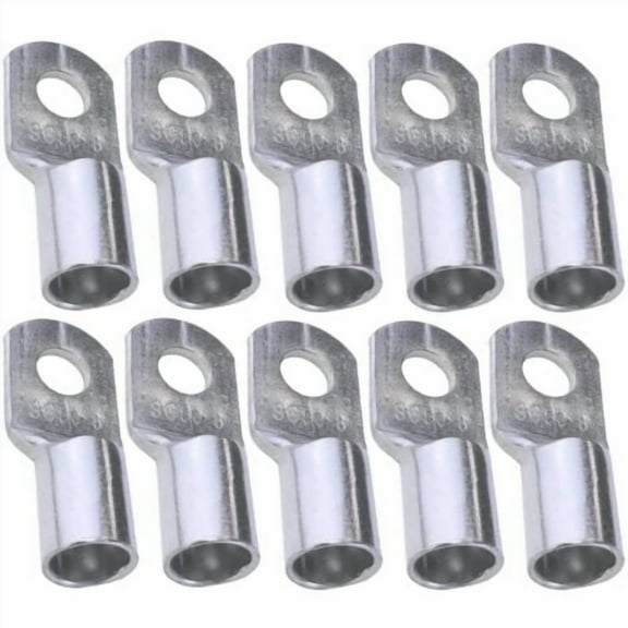 Pack of 10 Tubular Eyelet Electrical Terminals - Eye - Ø8mm - Non-Insulated - for 50mm² Conductor - Electrical Wire Connector - Clamping - Silver Color