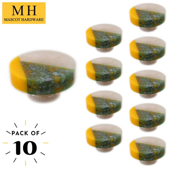 (Pack of 10) White/Yellow/Green Multicolour Marble Cabinet Knob Drawer Knobs Dresser Knobs Drawer Pulls Door Knobs Dresser Drawer Handles Knobs for Dresser Drawers
