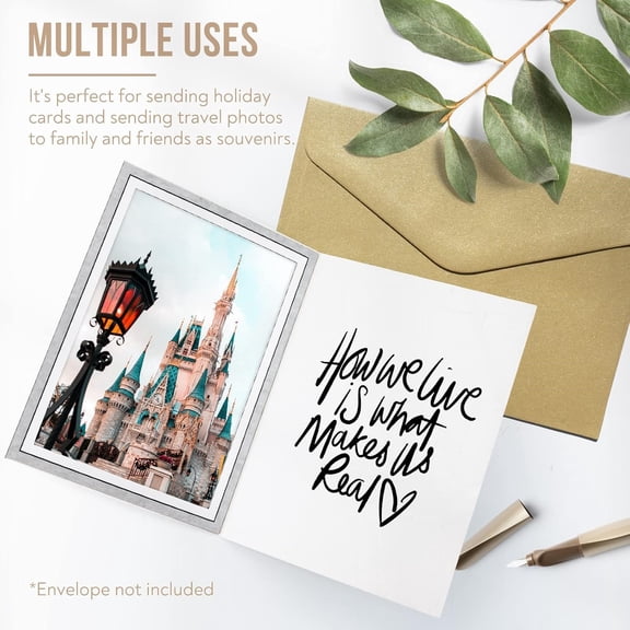 Pack of 100, 5x7 Photo Folders, Cardboard Picture Frame, Paper Photo Frame Cards, Greetings/Invitation Cards, Special Events: Graduation, Christmas, Wedding (Grey)