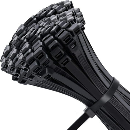 Pack of 100 8 Inch Black Cable Zip Ties. Heavy Duty Wire Ties with 100 LB Tensile Strength. Nylon, 0.3 Inch Width, Multi-Purpose for Indoor and Outdoor Use. UV Resistant.