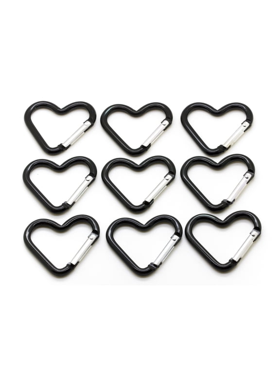 Pack 100 Heart Shaped Aluminum Alloy Keychain Clip Carabiner Hook Key Holder - Black color