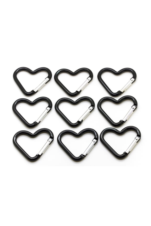 Pack 100 Heart Shaped Aluminum Alloy Keychain Clip Carabiner Hook Key Holder - Black color