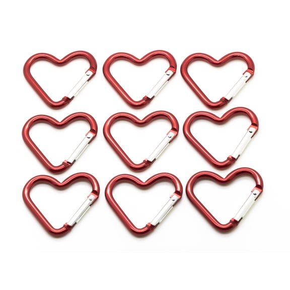 Pack 100 Heart Shaped Aluminum Alloy Keychain Clip Carabiner Hook Key Holder - Red color