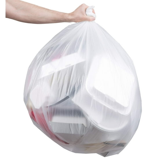 Clear Regular Duty Trash Bags, High Density 56 Gallon Bin Liners, 100 Count, 43 x 47 in