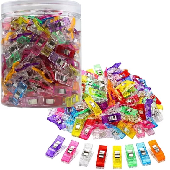 Pack of 100 Sewing Fabric Clips with Box,Sewing Notions for Sewing Quilting Supplies, Crafting Tools Accessories,Paper Work,Assorted Colors(80 Small+20 Middle Plastic Clips)