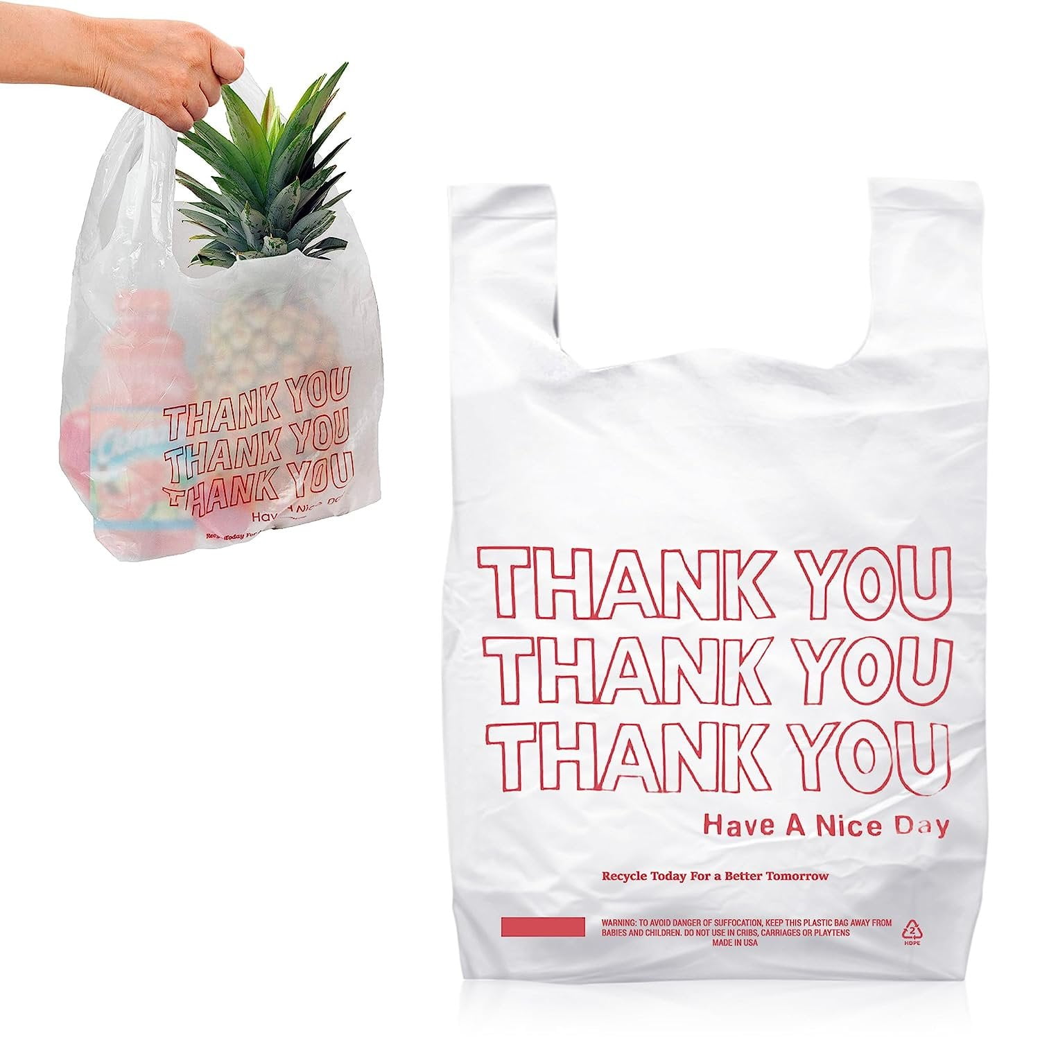 100 Large Plastic Grocery T-Shirt Bags - Plain White 12 x 6 x 21 by JA  Kit