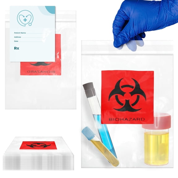 Biohazard Specimen Bags, 8 x 10 Inches. Pack of 1000 Clear Red Zipper Specimen Bags. Recyclable 3-Wall Polyethylene Biohazard Bag. Waterproof 2 Mil Plastic Bag with Zipper