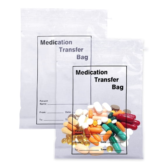 Clear Medication Transfer Bags, Tamper-Evident LDPE 2 Mil, 1000 Count, 8 x 10 in