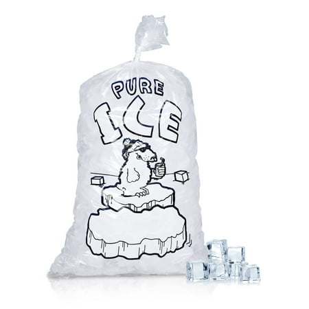 Pure Ice Printed Plastic Ice Bags, 1.5 Mil with Twist Ties, 1000 Count, 10 lb 11 x 22 in