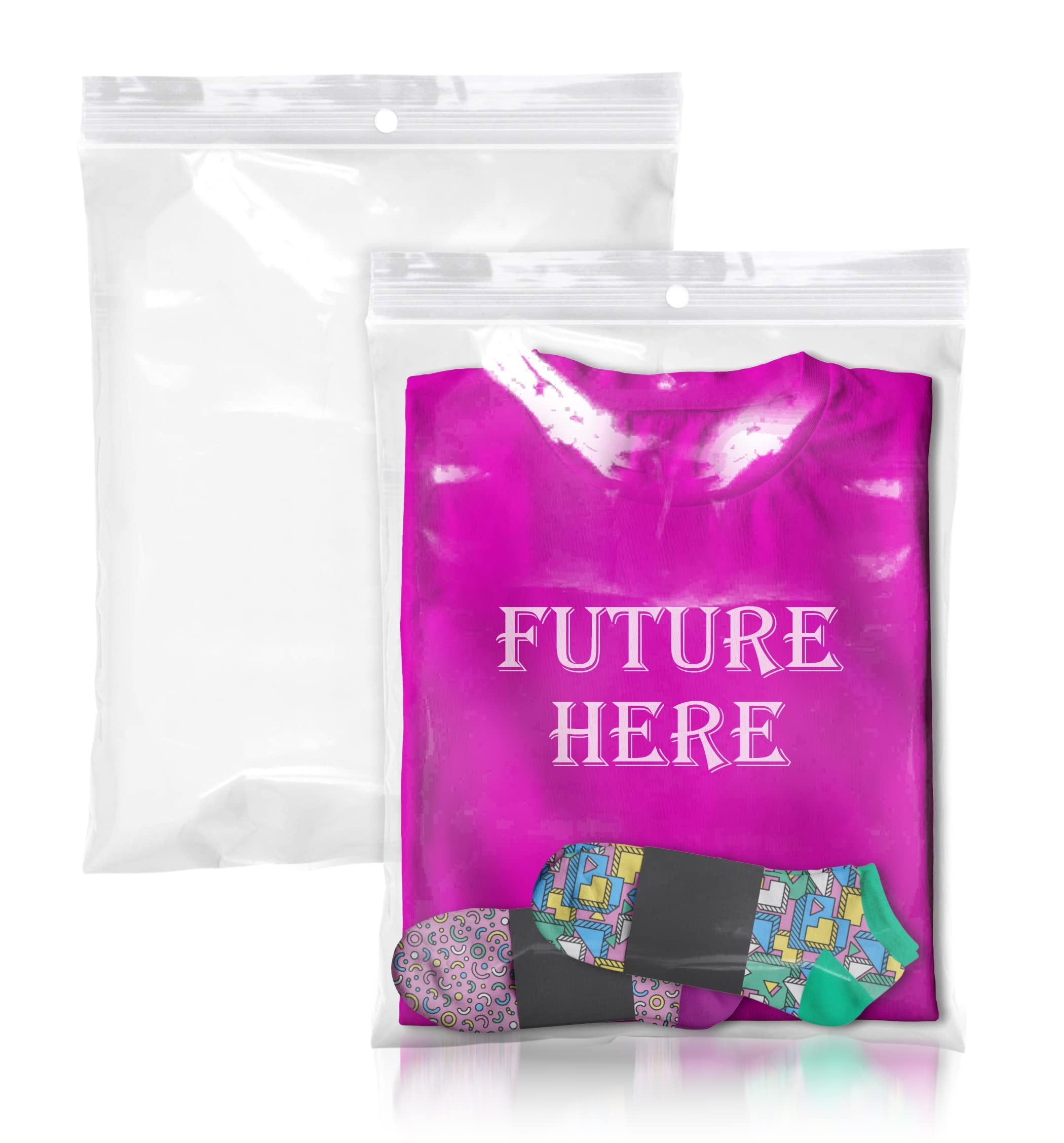 Pack of 1000 Polypropylene Bags, Clear 9 x 12. Zipper Bags with Hang Hole 9x12. Plastic Poly Bags 2 mil Thick. Seal top Storage Bags for Industrial, Food Service and Health Applications.