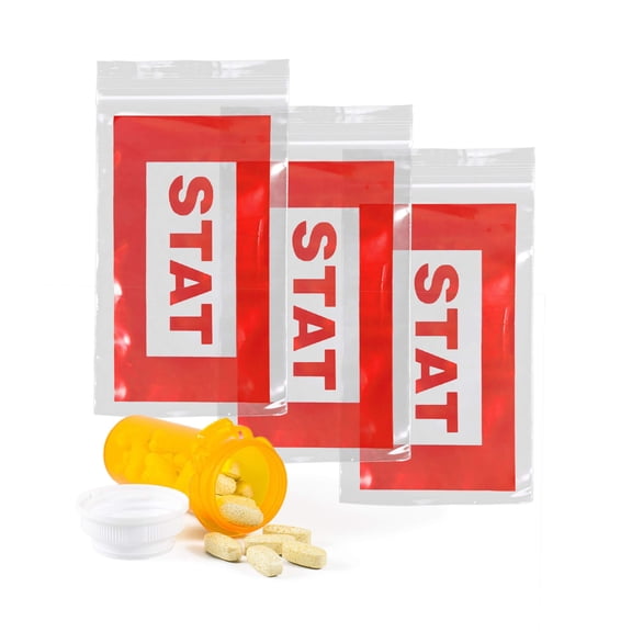 Clear Red STAT Bags, 2 Mil Zipper Printed Poly, 1000 Count, 5 x 8 in