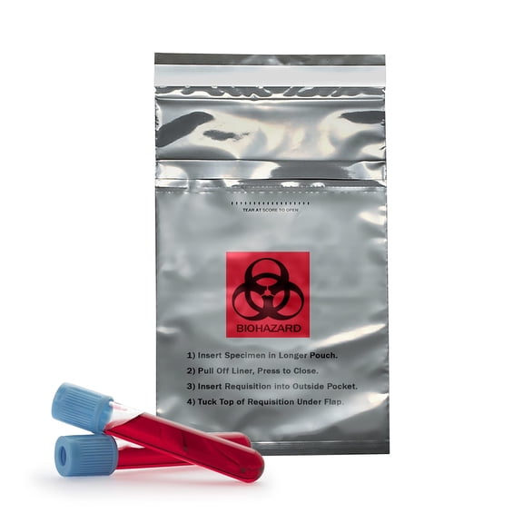 Opaque Biohazard Specimen Bags, 2 Mil Polyethylene, 1000 Count, 6 x 10.25 in