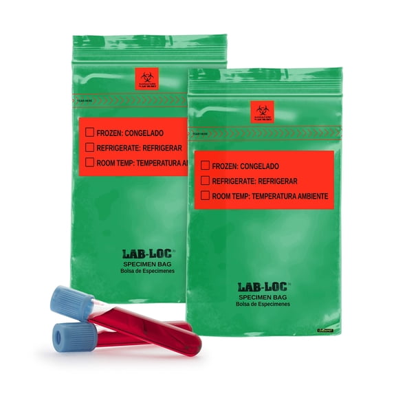 Green Specimen Transfer Bags, 1.75 Mil LDPE Removable Biohazard, 1000 Count, 6 x 9 in
