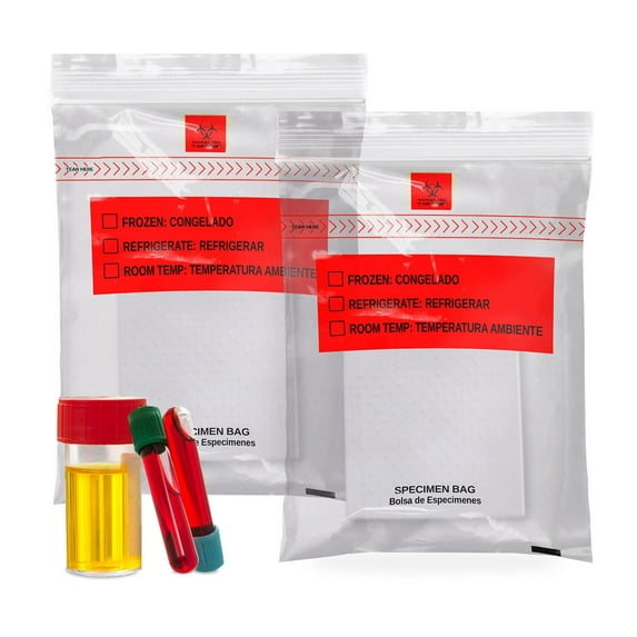 Clear Specimen Transfer Bags, Removable Biohazard Symbol, 1000 Count, 8 x 10 in