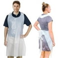 thumbnail image 1 of Pack of 1000 White Poly Disposable Aprons 28 x 42. Thickness 1 Mil. Low Density Polyethylene 28x42. Safety Aprons for Food Handling, Food Service, Cleaning, Maintenance. Wholesale price, 1 of 9